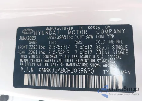 2023 Hyundai Kona Sel из США, поврежденный, VIN KM8K32AB0PU056630